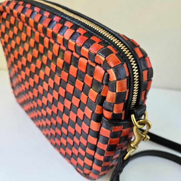 Clare Vivier V Midi Sac Red Black Checker Woven Leather Crossbody Purse EUC Rare - Picture 7 of 16